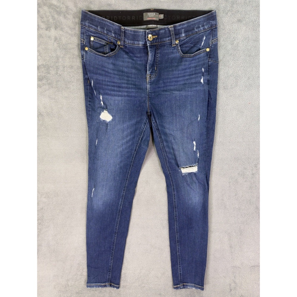 Torrid Jeans Womens 16 Blue Dark Wash High Rise Bombshell Skinny Distressed
